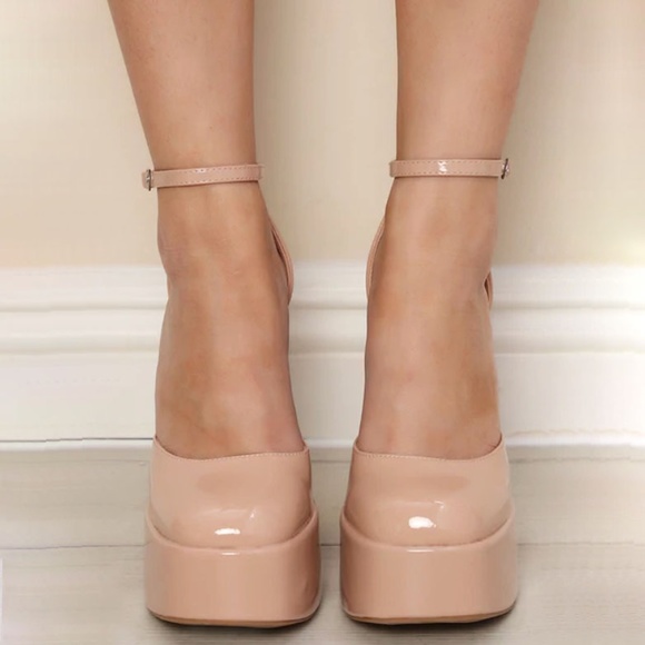 New Nude Mary Jane Platform Chunky Heel Pumps - Picture 3 of 7